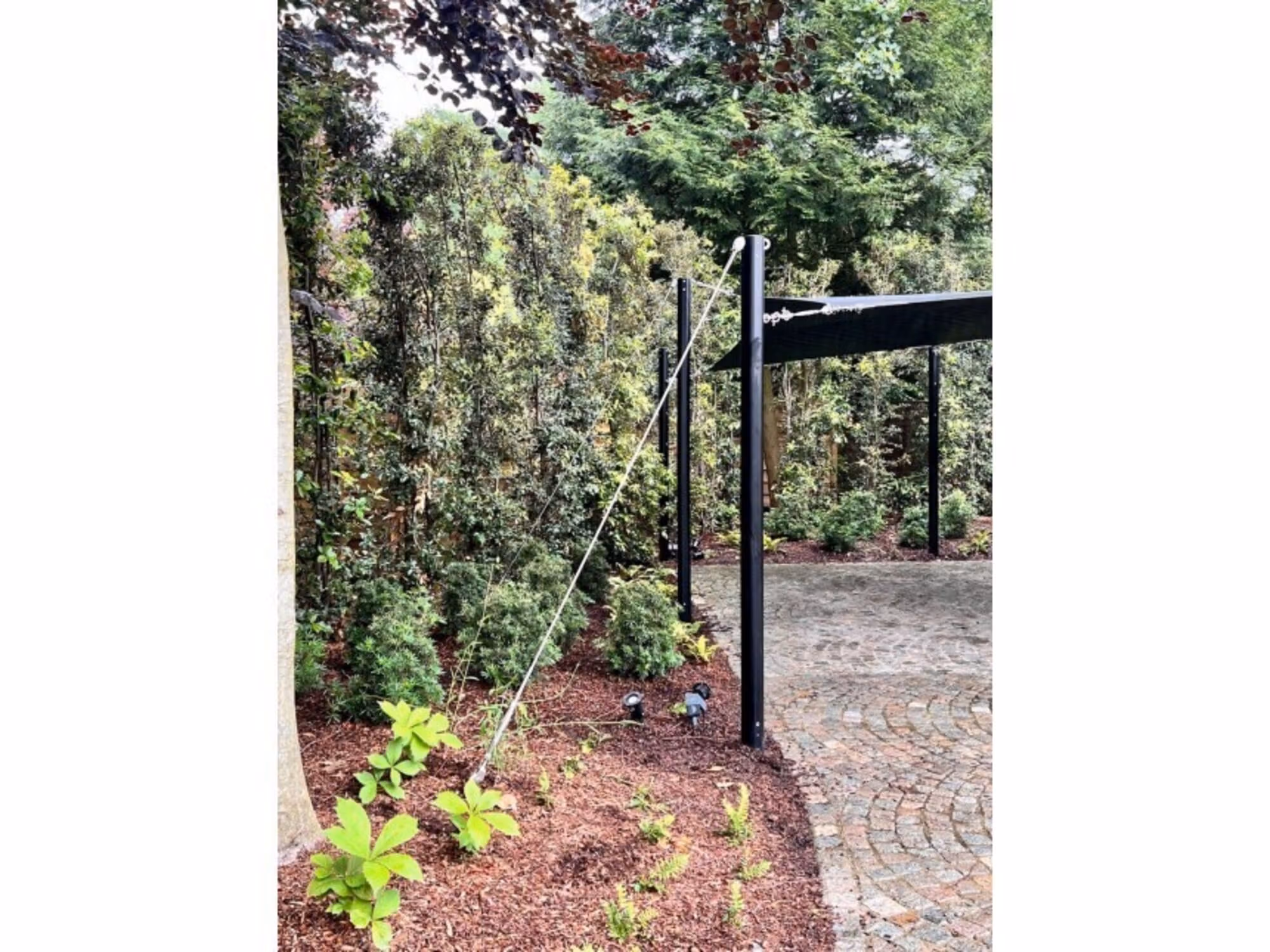 Aluminium paal luxe met voet 75° en verankeringsmateriaal - 245 cm Houtlook natuur