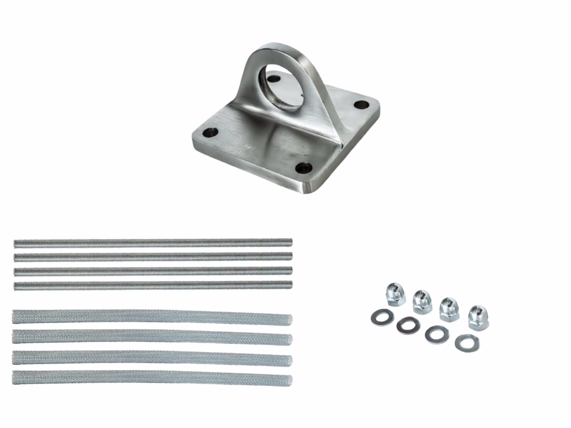 Muurplaat 10 x 10 cm met draadstangen 250 mm en bevestigingsmateriaal