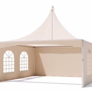 Pagodetent keder met panorama dakzeil zand - incl. zijwanden - 5x5m