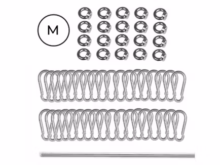 Set karabijnhaken - RVS - draadstang te verzagen voor stretchtent  6,5 x 10 m - 8.5 x 10 m - 8,5 x 12.5 m