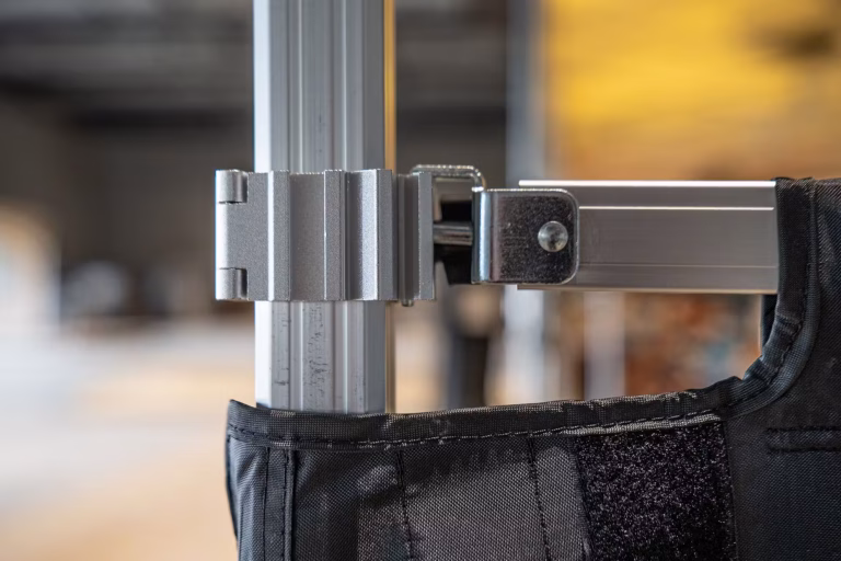 Folding tent connector for half-sidewall tube and bar cabinet