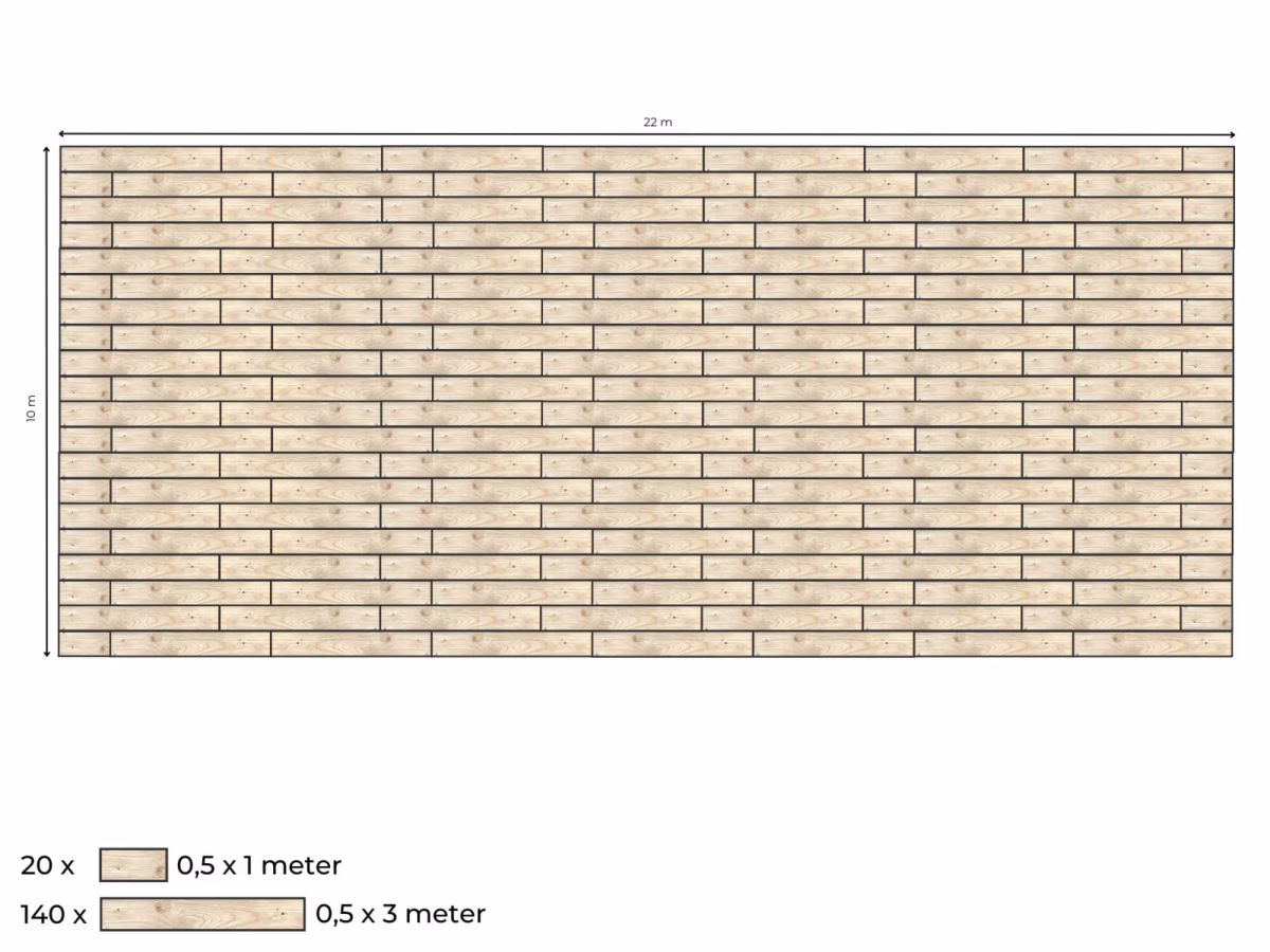 Complete vlondervloer voor stretchtent 10 m x 21,5 m