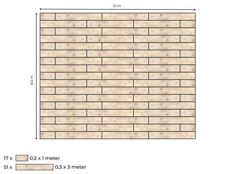 Complete decking for an 8.5 m x 10 m stretch tent