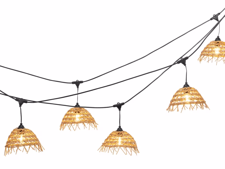 Guirlande lumineuse Føro Boho - lot de 10 m avec 10 ampoules LED et 10 abat-jours tressés - blanc chaud