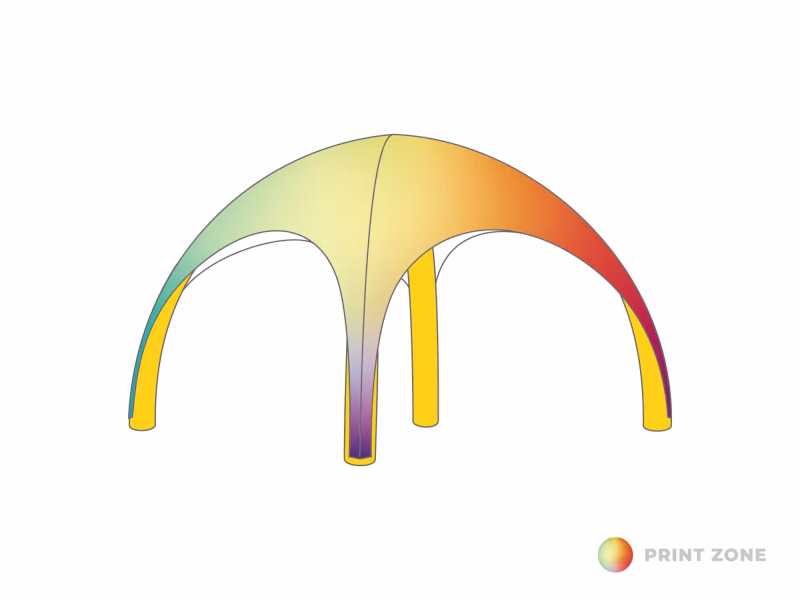 Opblaasbare tent Globe - 6x6m Geel frame - Bedrukt dakzeil