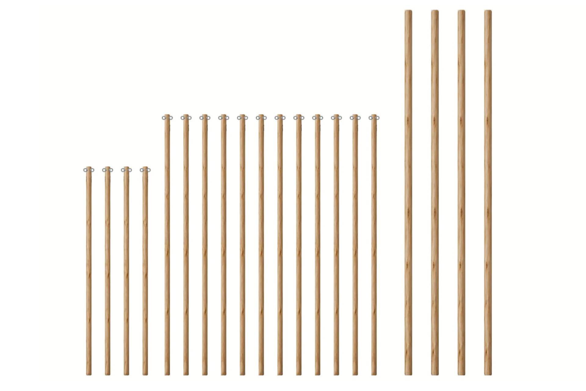 Eucalyptus Wooden Pole Set for 10x21.5m Stretch Tent - Galvanized Eye Nuts