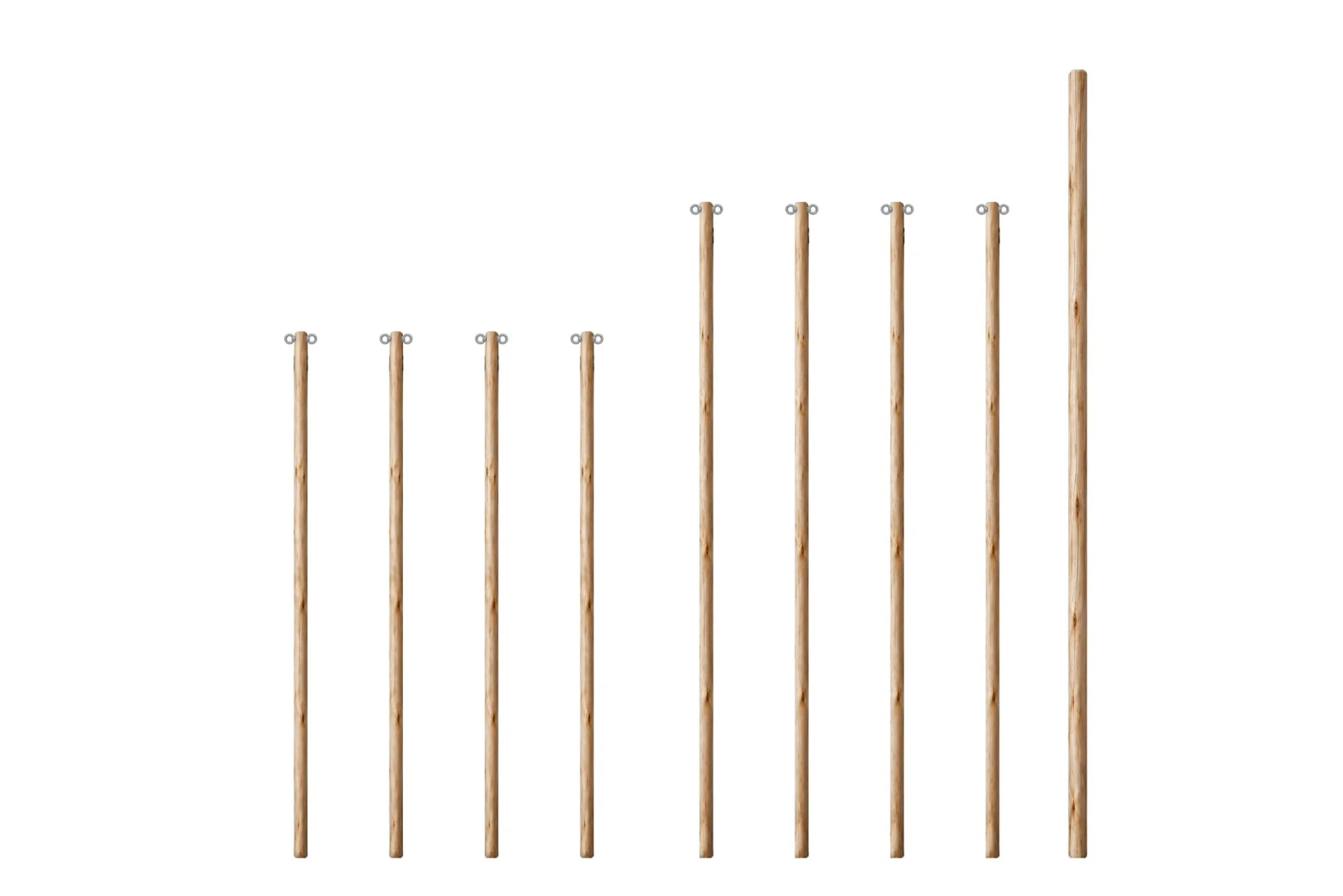 Eucalyptus Wooden Pole Set for 6.5x5m Stretch Tent - Galvanized Eye Nuts