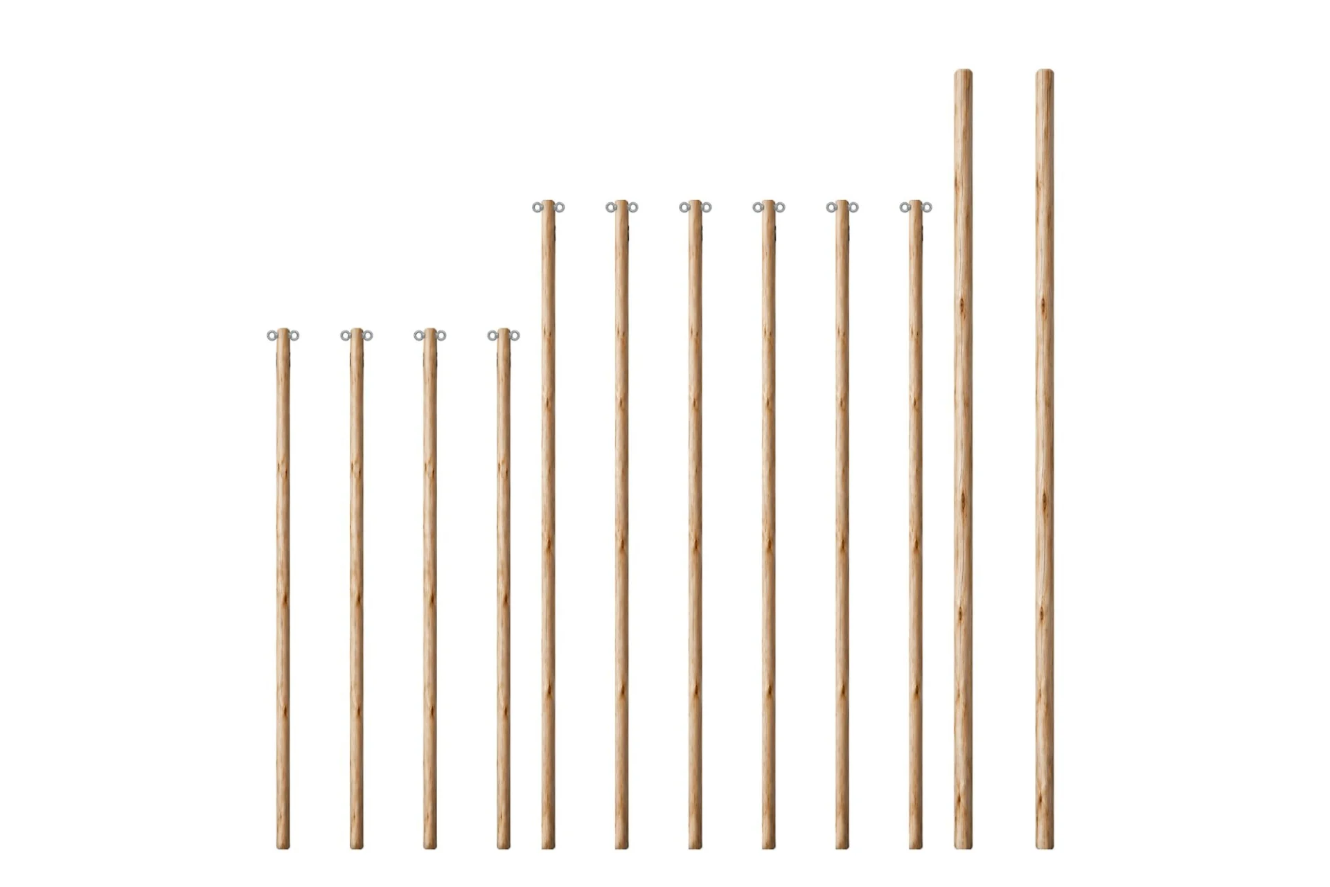 Eucalyptus Wooden Pole Set for 8.5 x 12.5 m Stretch Tent - Stainless Steel Eye Nuts